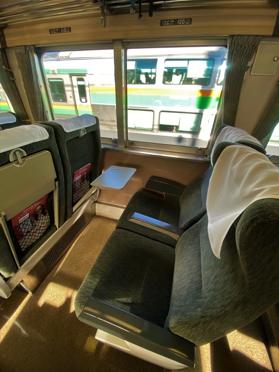 グリーンの座席から車窓のグリーン車 キハ５８の鉄道ひとコマ