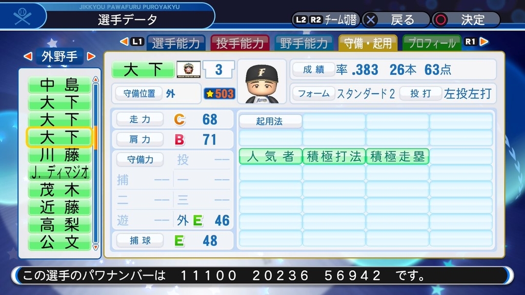 OB・パワプロ2018】大下 弘（外野手）② ※1951年査定【パワナンバー