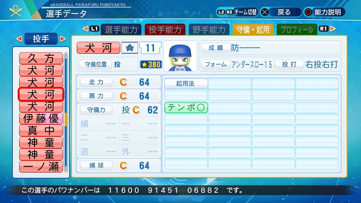 サクセス パワプロ 犬河 和音 投手 パワナンバー 画像ファイル パワプロのこととかを書くブログ