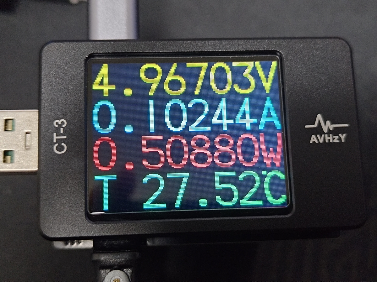 CT3計測のスナップ（4.967V / 0.102A / 0.509W）