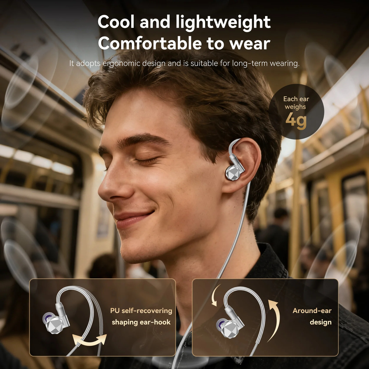 装着性：片側約4g／耳掛け型ケーブル