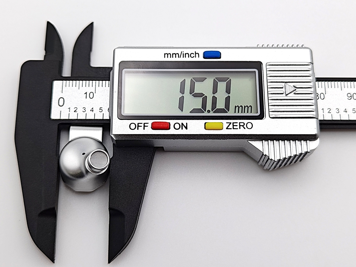 シェル寸法の実測例：縦 15.0 mm（ノギス計測）