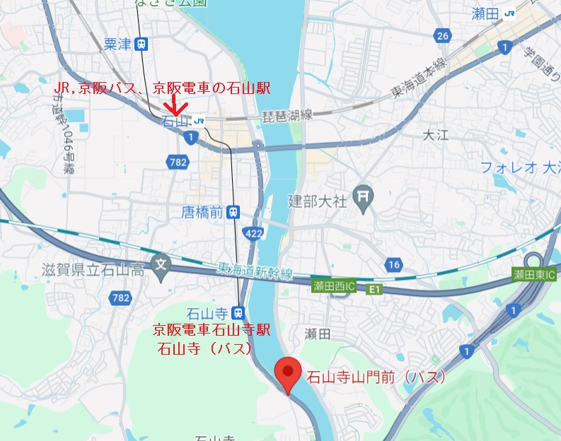 石山寺から石山駅の地図