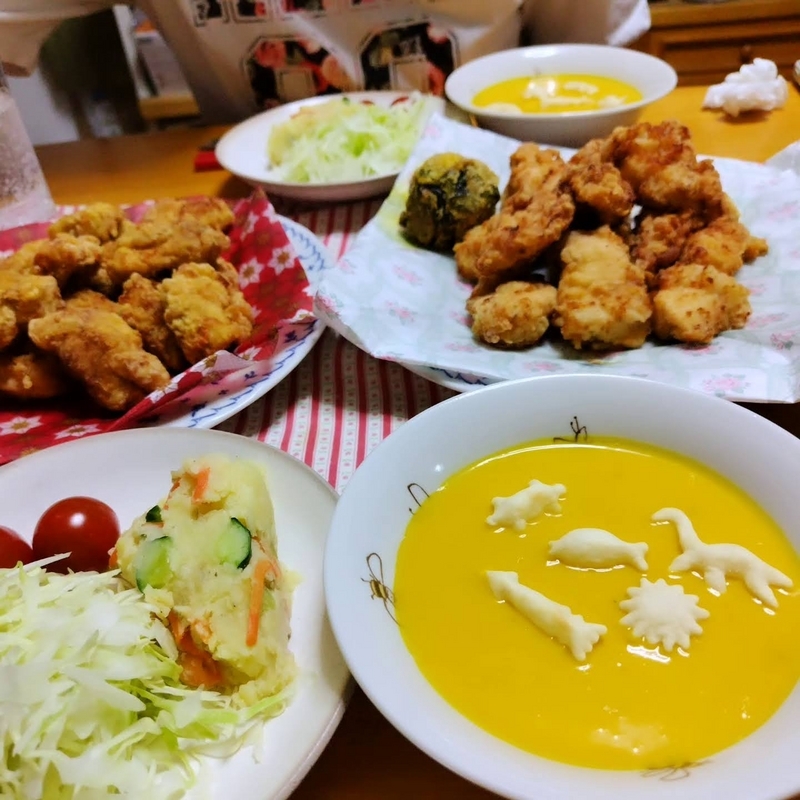 唐揚げとかぼちゃのスープ