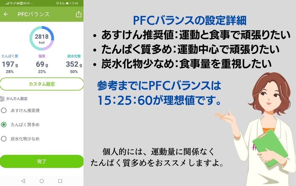 あすけんPFCバランス設定