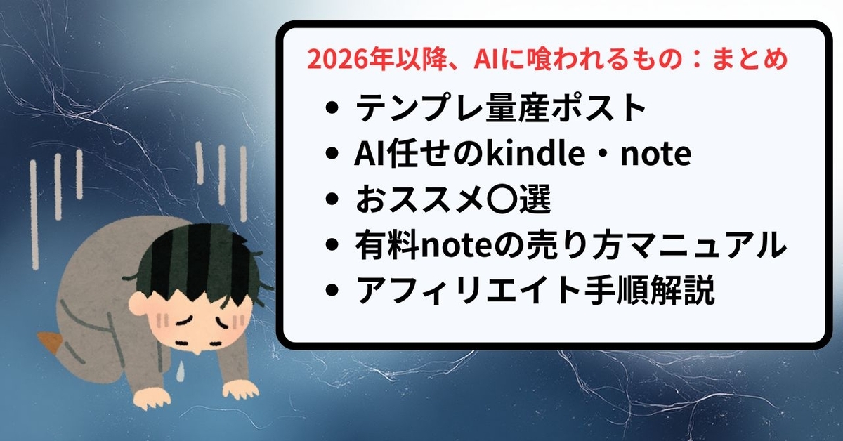 2026年以降、AIに埋もれやすいコンテンツ一覧の図。