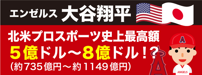 【メジャーリーグ】エンゼルス　大谷翔平　北米スポーツ史上最高額6億ドル（約882億円）で移籍か！？