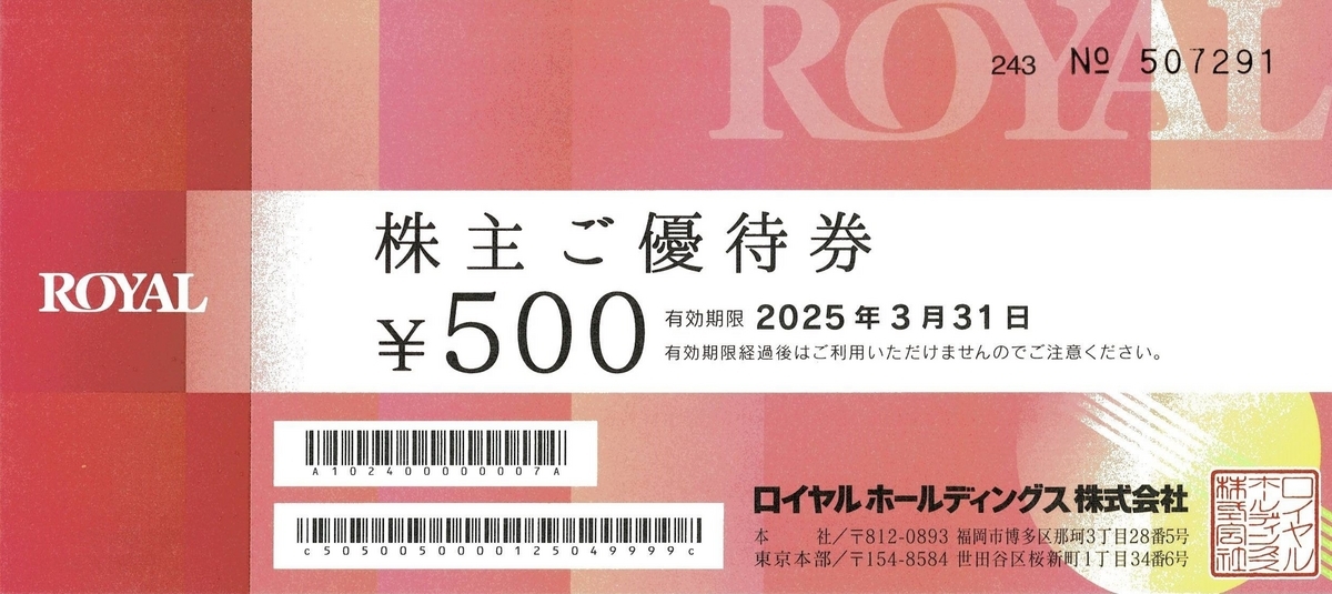 ロイヤルホールディングス株主優待券12000円分