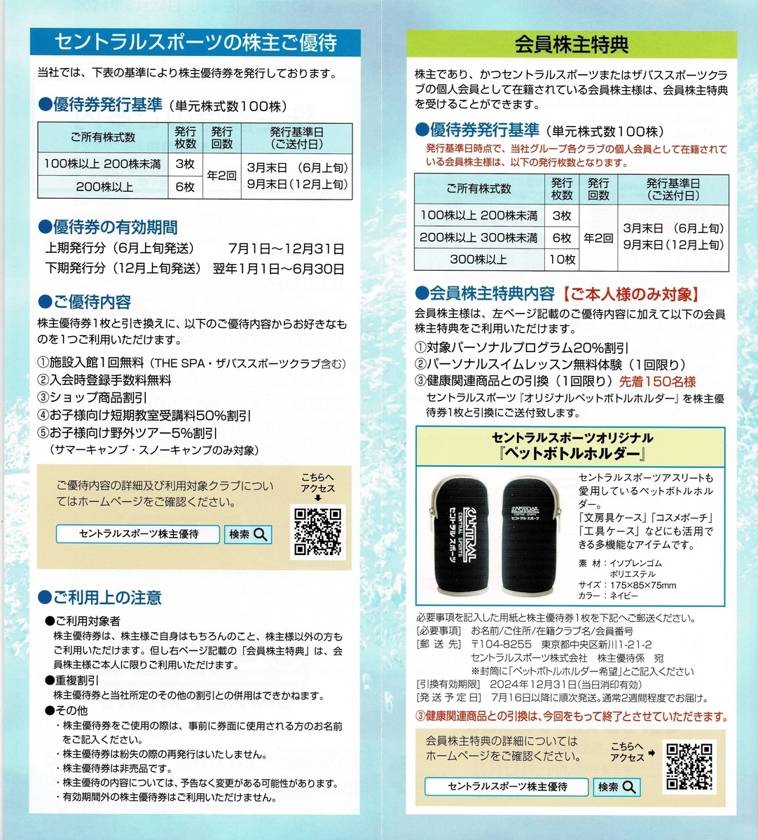 セントラルスポーツ 株主優待券6枚