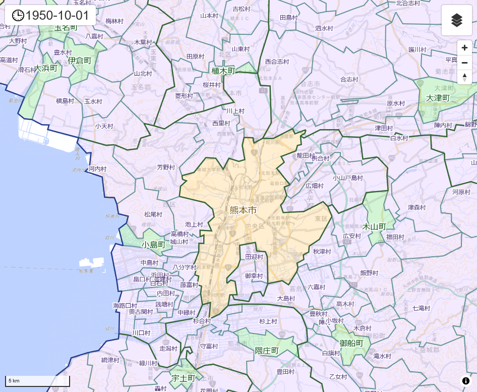 むかしの市町村境界マップ：更新情報(熊本県・大分県分)2026/1 - 地図