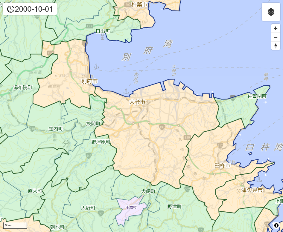 むかしの市町村境界マップ：更新情報(熊本県・大分県分)2026/1 - 地図
