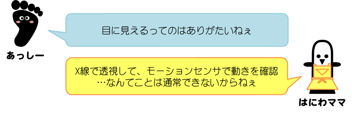 あっしーコメント：目に見えるってのはありがたいねぇ　はにわママコメント：X線で透視してモーションセンサで動きを確認…なんてことは通常できないもんね