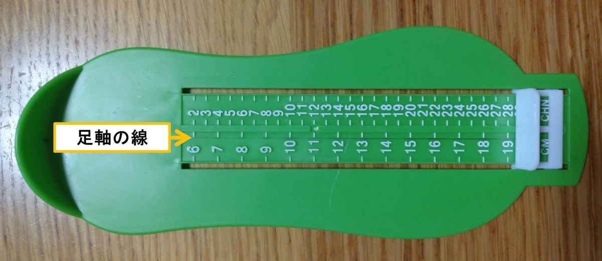 足軸の線を引いたフットメジャーの写真