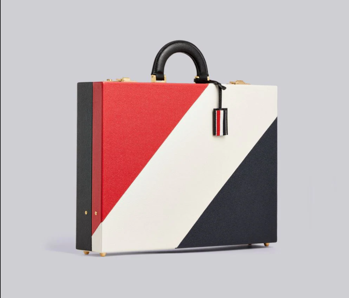 【美品】トムブラウンケース　ブラック　ゴールド金具　トリコロールストライプ RWBインターシャストライプ アタッシュケース | ThomBrowne(トム