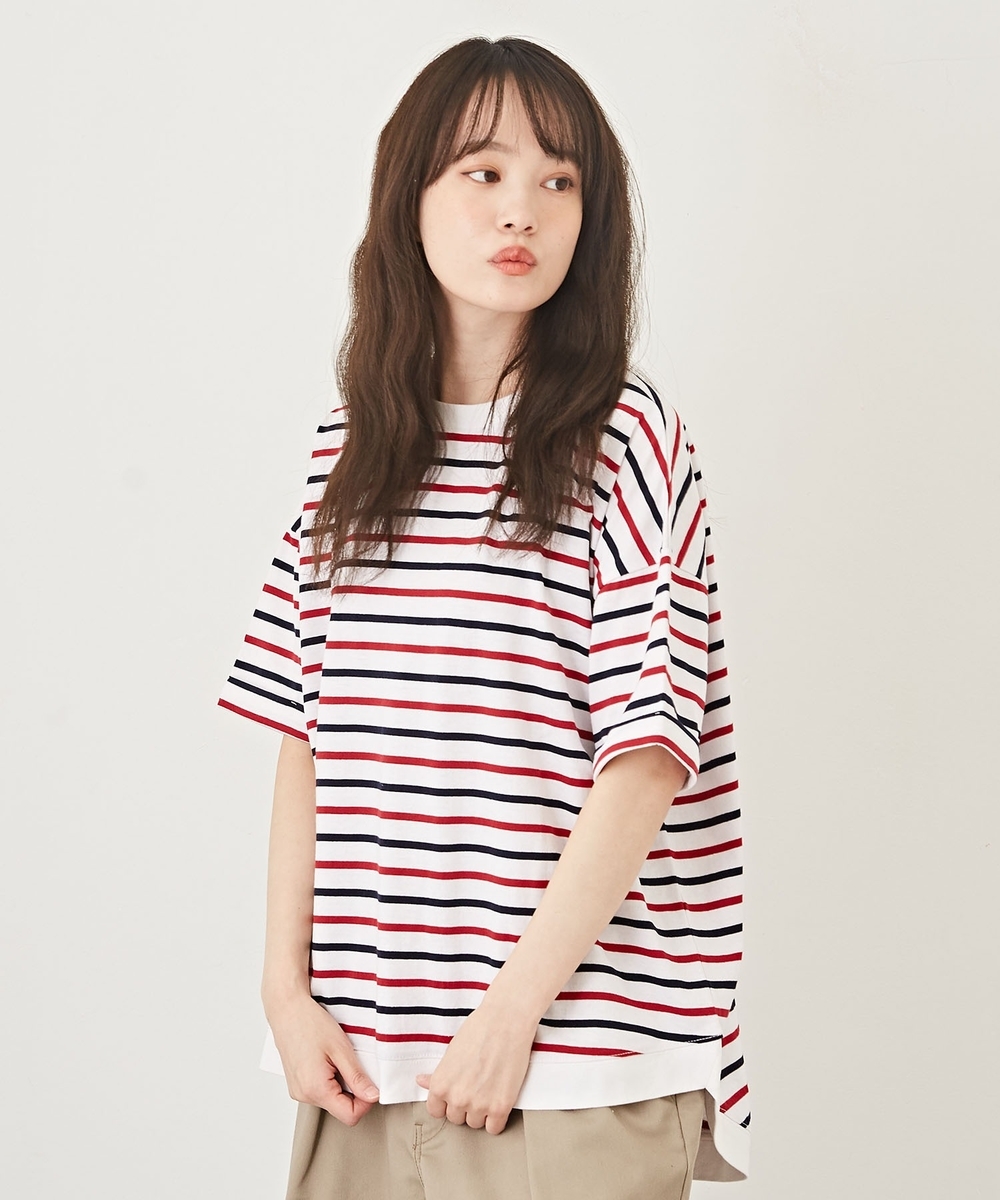 WEB限定 空紡糸 ドルマンスリーブ ボーダー Tシャツ | CUBE SUGAR