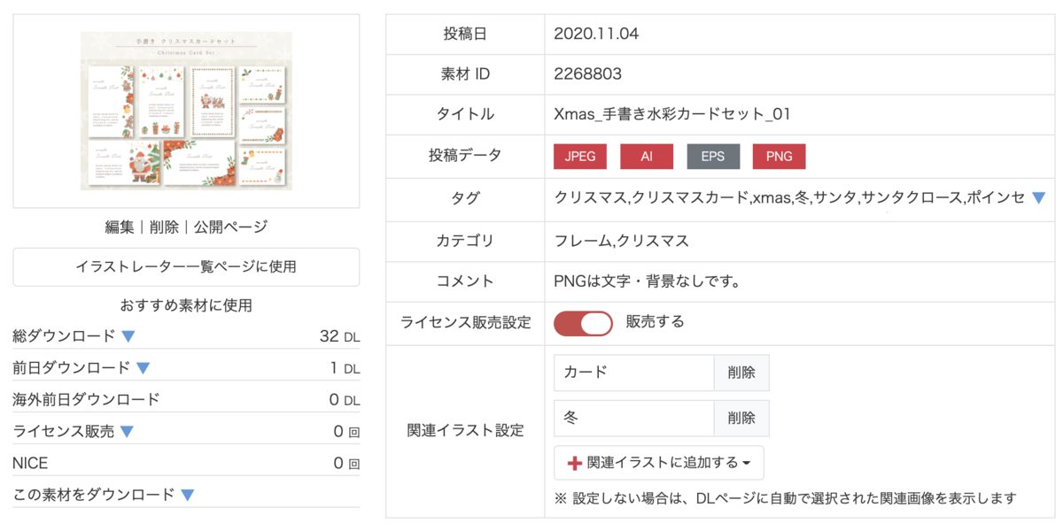 投稿イラスト一覧ページで公開後の作品