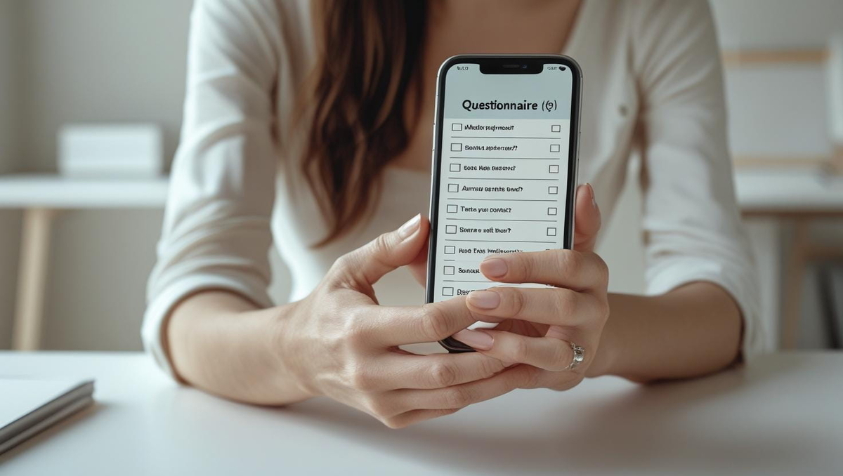 スマホで手軽に隙間時間にアンケートに答える女性