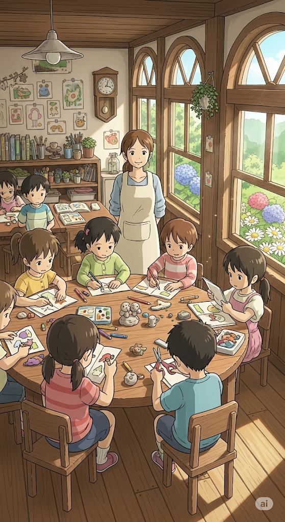 幼稚園の机の上でのお勉強　これが発達ゆっくりさんには難しい
