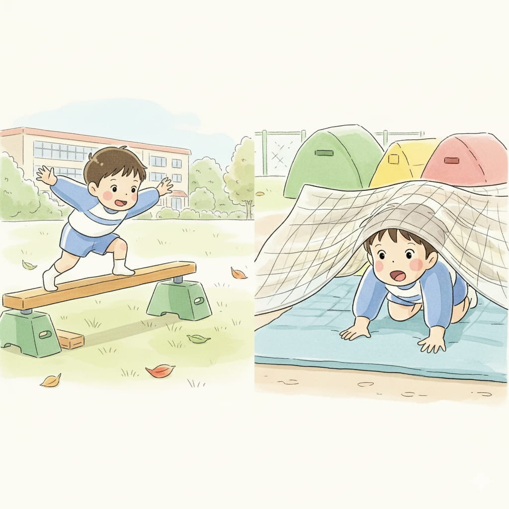 体操教室でもやっているサーキット。先生の補助でできた！