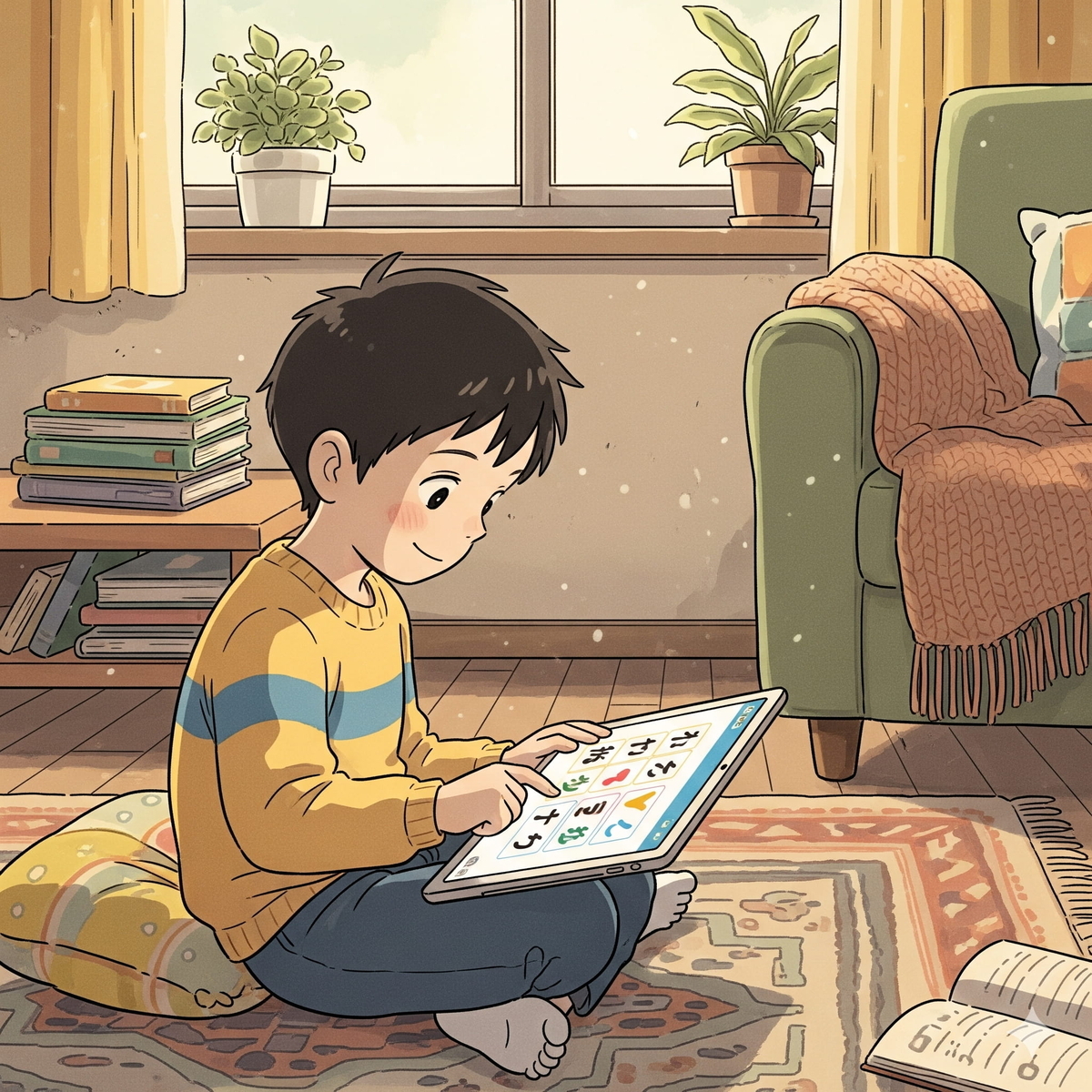 小1のひらがな学習にタブレットが活躍。ひらがな入力で覚えています。