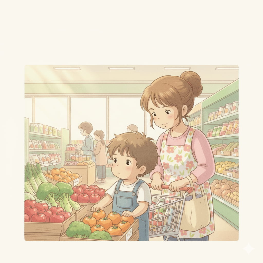 お買い物中の会話で、語彙を増やそう