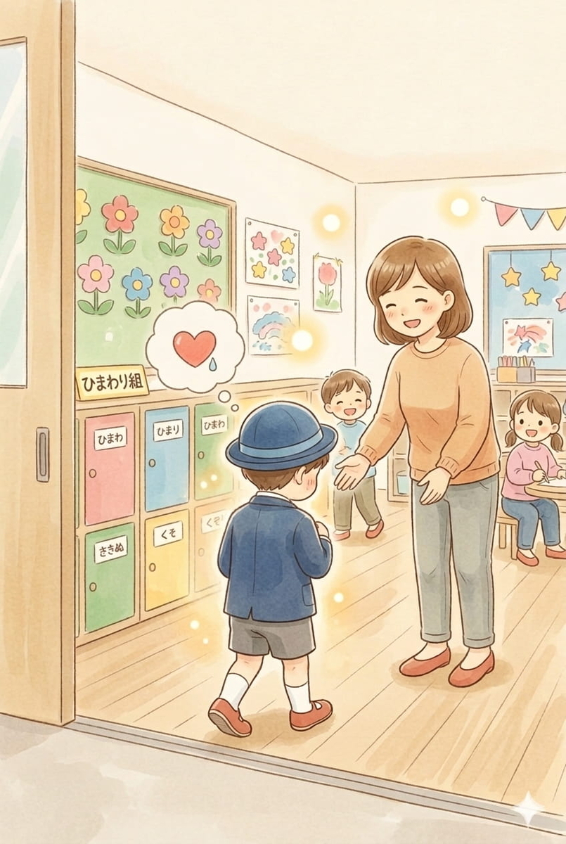 姿が見えなくなると泣き止む　教室では仲良く遊べている　泣かない