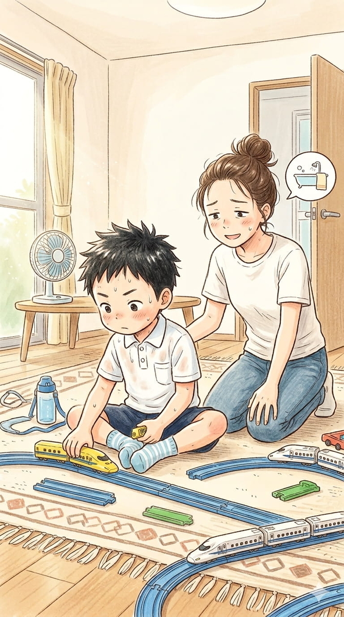 帰宅後　幼稚園　汗だく　遊びに夢中　お風呂拒否