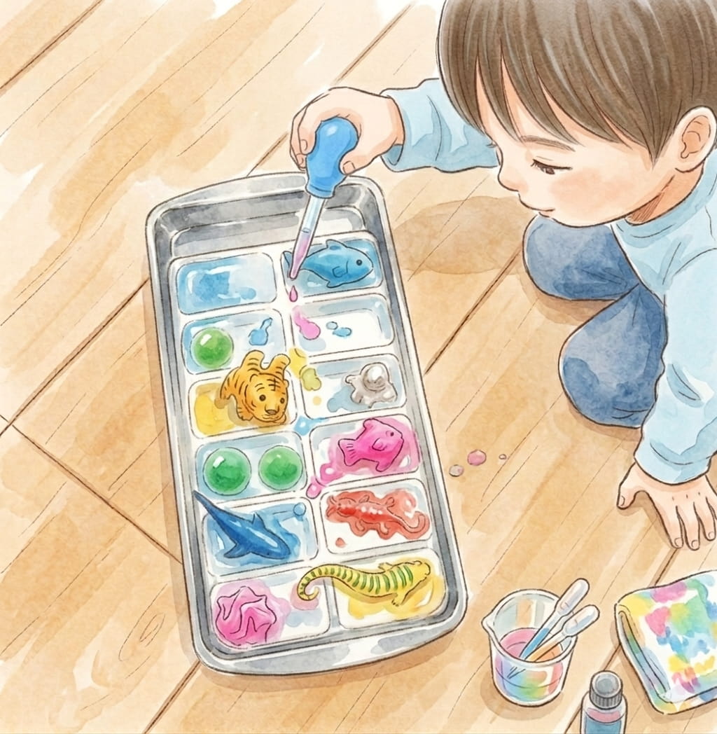 スポイト　遊ぶ　集中　静か　幼稚園児　