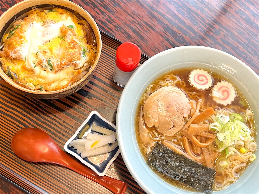 お食事処 後庵』②「ミニ丼(かつ丼)と中華そばセット/もりそば/ミニ丼