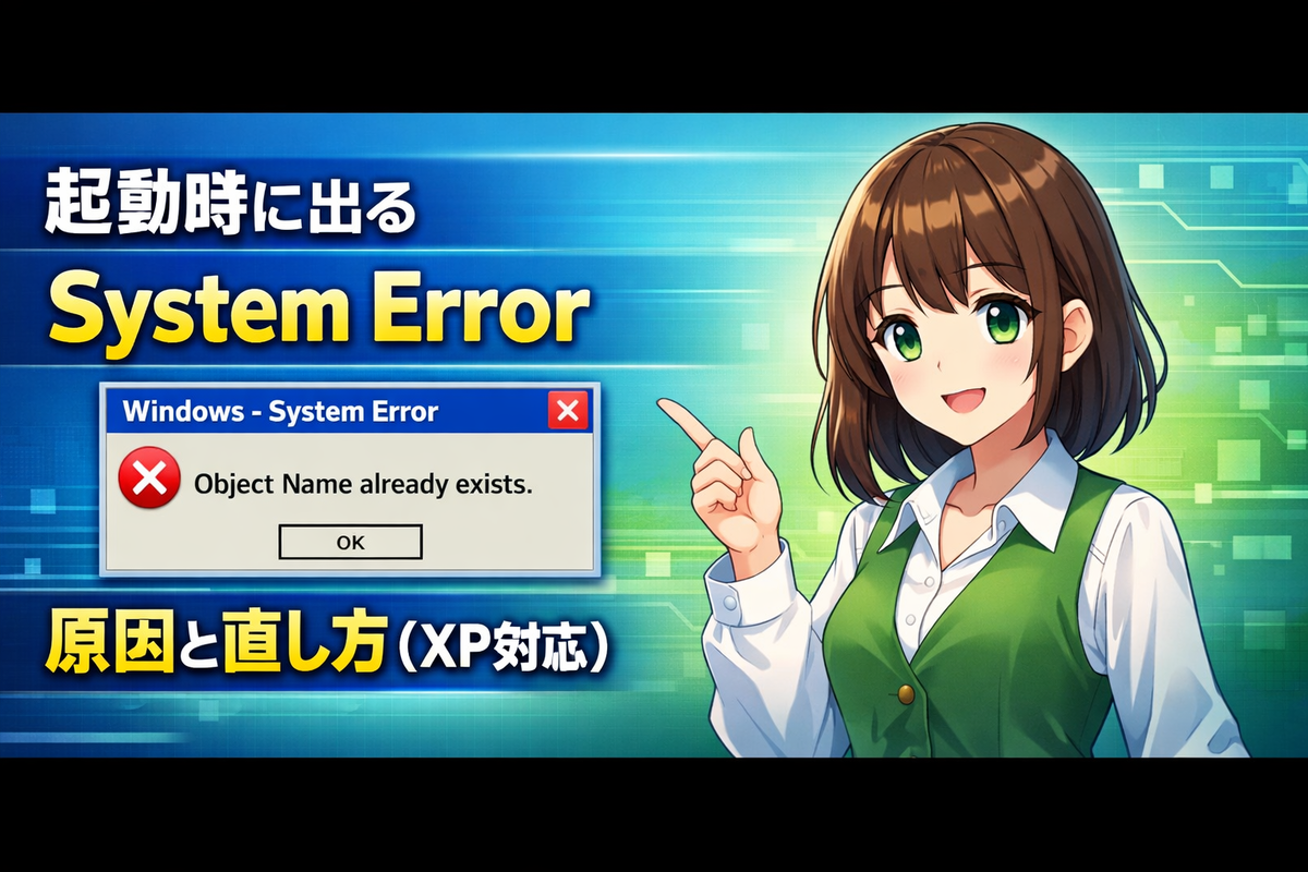 起動時に「Application popup: Windows - System Error : Object Name already ...