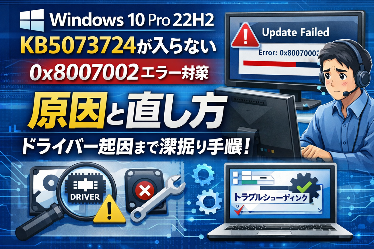 Windows 10 Pro 22H2でKB5073724が入らない（0x80070002）原因と直し方