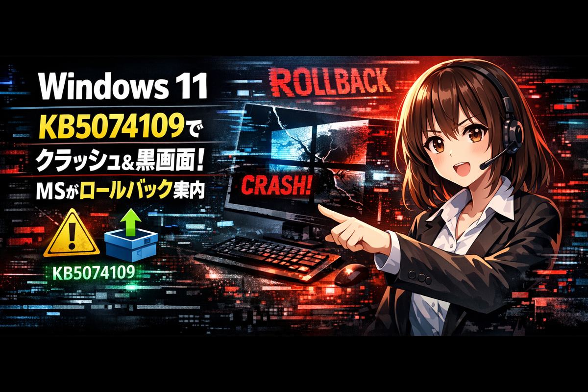Windows 11「KB5074109」でクラッシュ・黒画面が続出：Microsoftが“アンインストール（ロールバック）”を案内、今すぐできる対処法まとめ  - エラー大全集