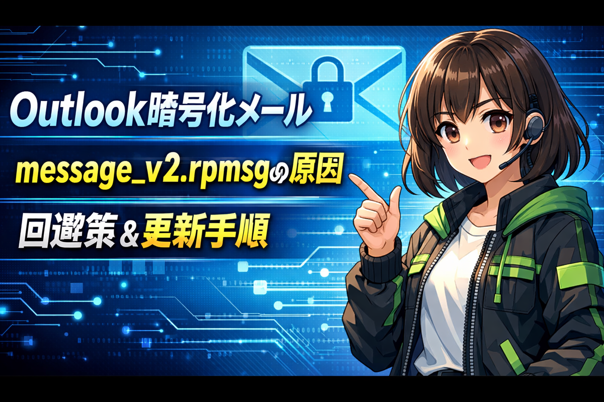 Outlookで暗号化メールが開けない不具合が解消へ：message_v2.rpmsg表示の原因と、今すぐできる回避策・更新手順まとめ - エラー大全集