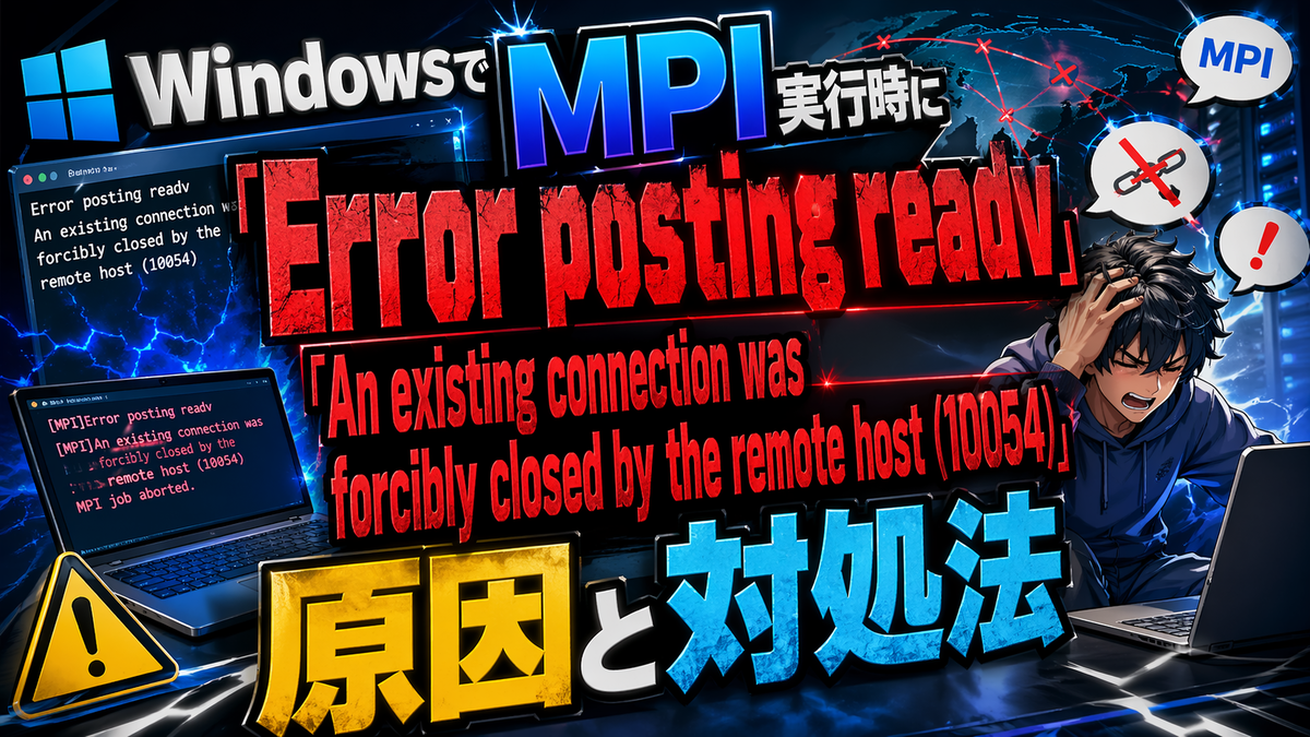 WindowsでMPI実行時に「Error posting readv」「An existing connection was ...