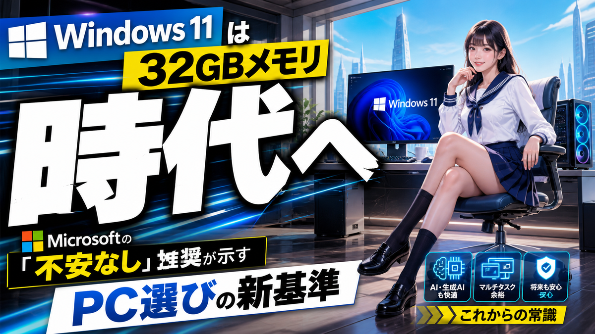 Windows 11は32GBメモリ時代へ、Microsoftの「不安なし」推奨が示すPC