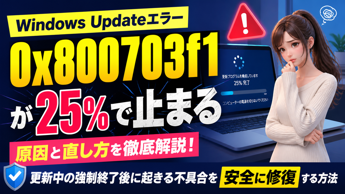 Windows Updateエラー0x800703f1が25％で止まる原因と直し方｜更新中の
