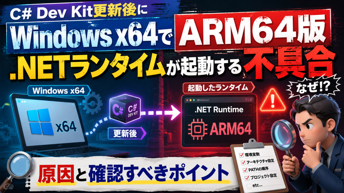 C# Dev Kit更新後にWindows x64でARM64版.NETランタイムが起動する不具合、原因と確認すべきポイント - エラー大全集