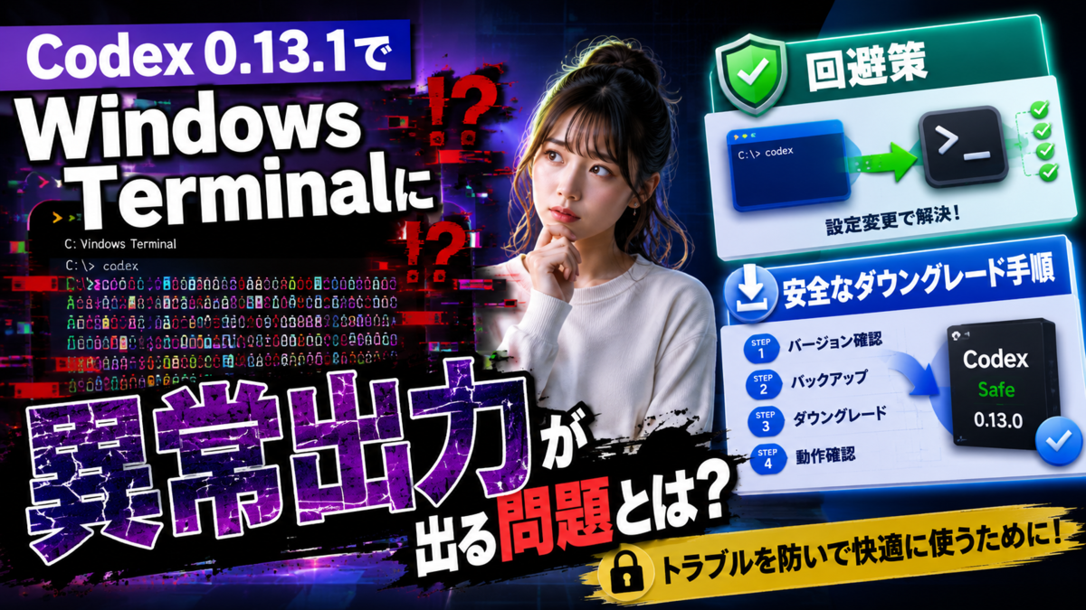 Codex 0.13.1でWindows Terminalに異常出力が出る問題とは？回避策と安全なダウングレード手順 - エラー大全集