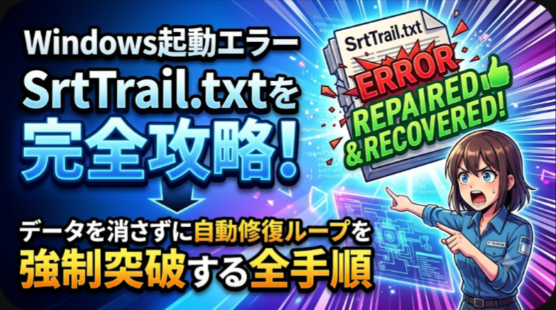 Windows起動エラーSrtTrail.txtを完全攻略！データを消さずに自動修復