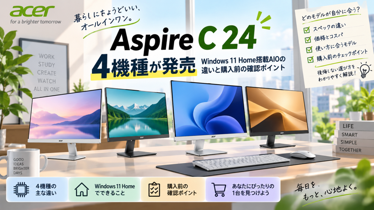 Acer「Aspire C 24」4機種が発売、Windows 11 Home搭載AIOの違いと購入
