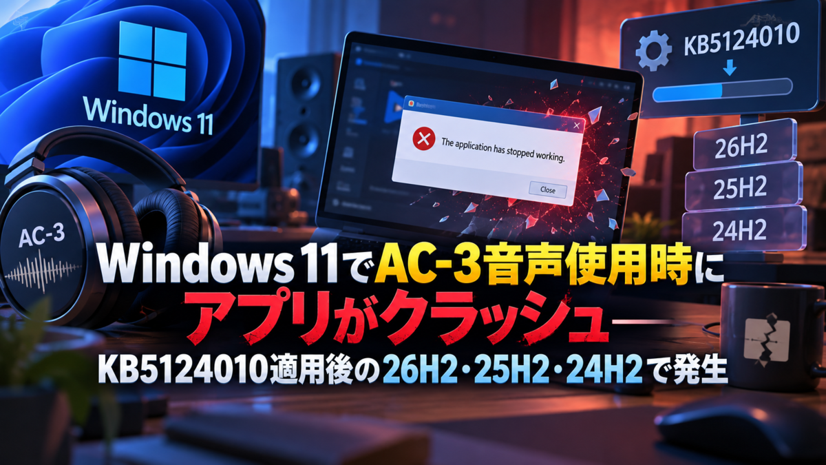 Windows 11でAC-3音声使用時にアプリがクラッシュ―KB5124010適用後の
