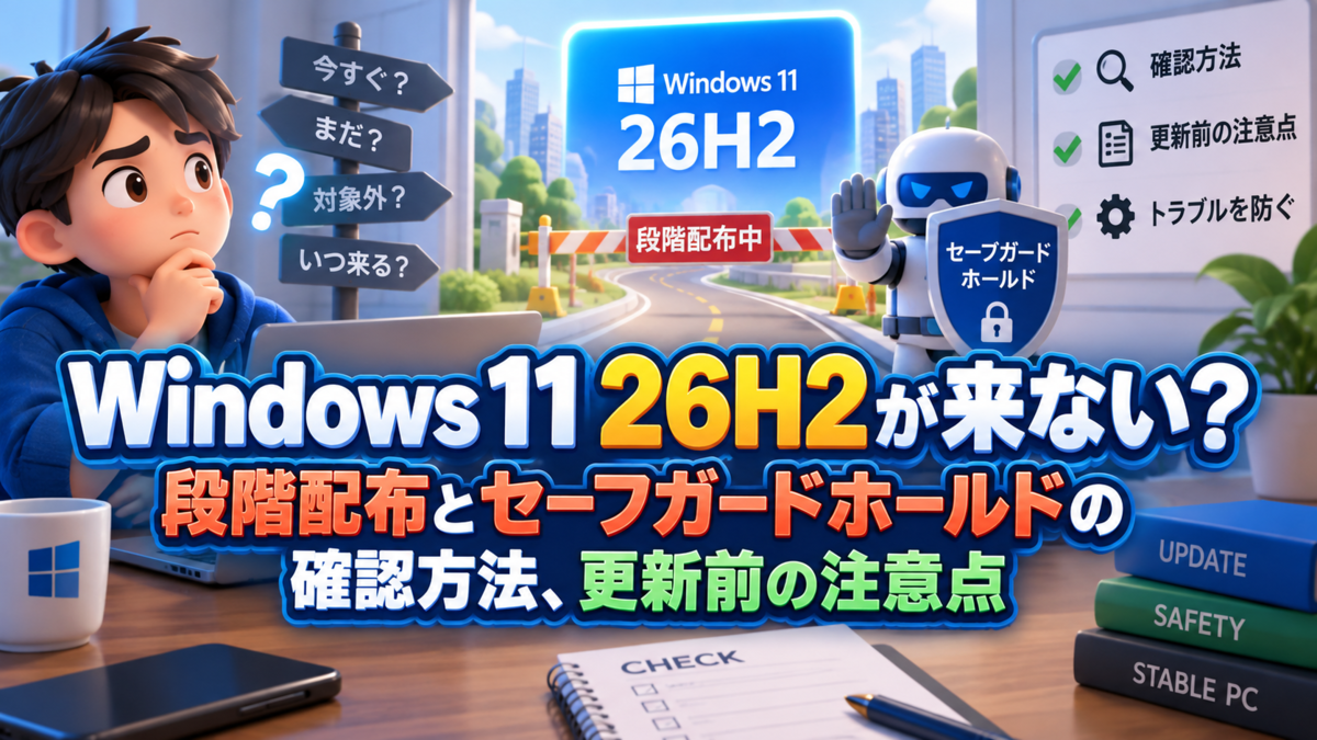 Windows 11 26H2が来ない？段階配布とセーフガードホールドの確認方法
