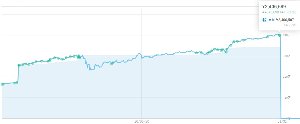 WealthNavi「WealthNavi終了時(2021/01)の投資損益チャート」