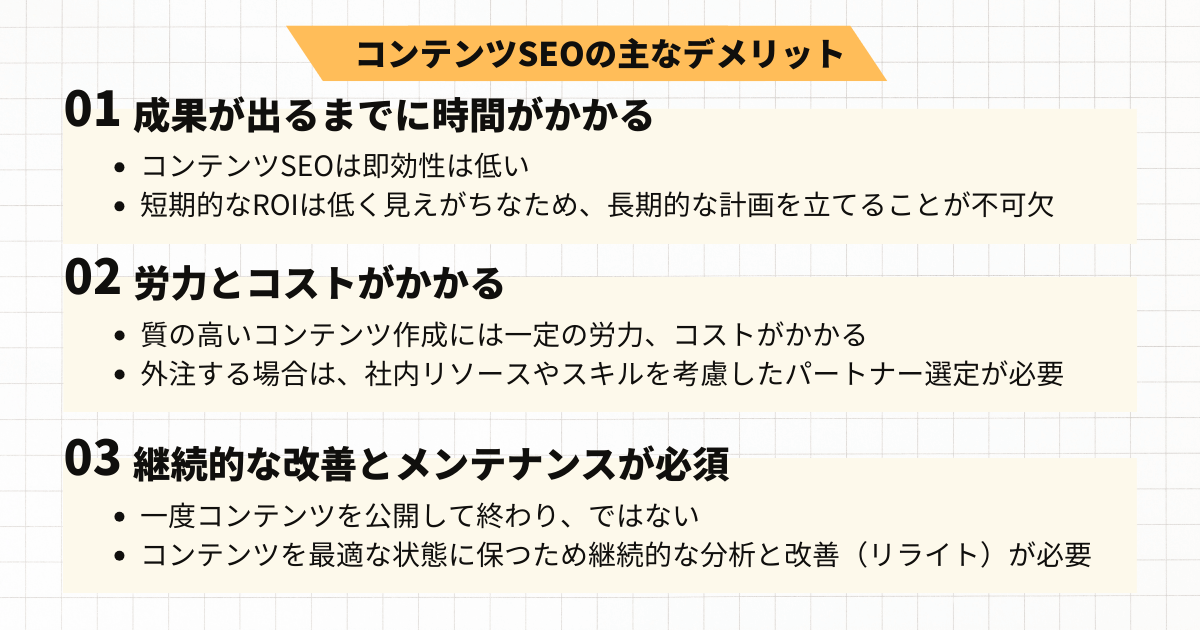 コンテンツSEOのデメリット