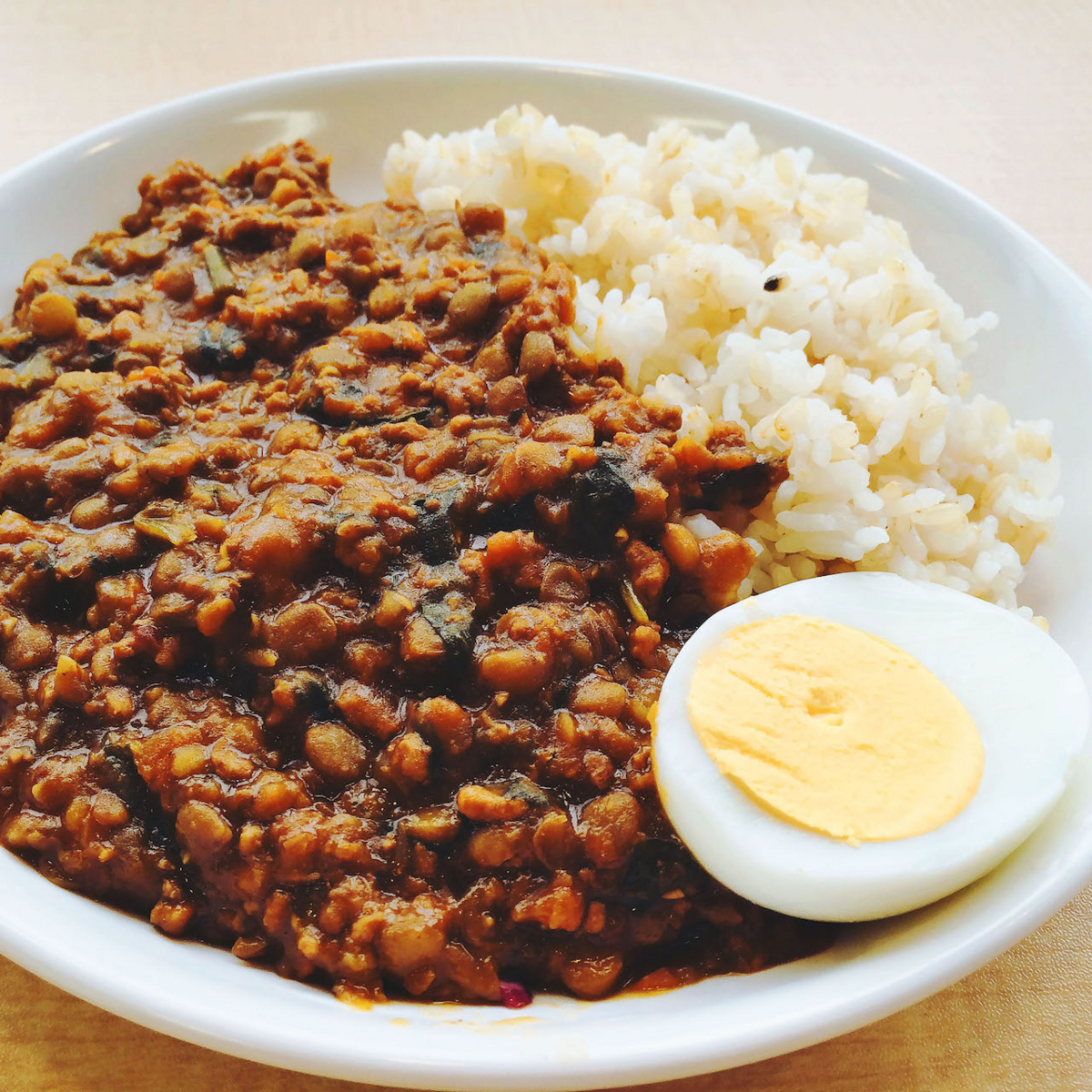 今日のランチ：ほうれん草とレンズ豆のキーマカレー
