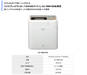 GOPAN」の新機種が12月発売 冷やごはんを使ったパン作りも可能に