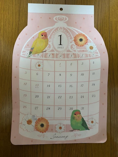 小鳥カレンダー 2025 鳥籠 花 インコ オウム フィンチ 弱かっ