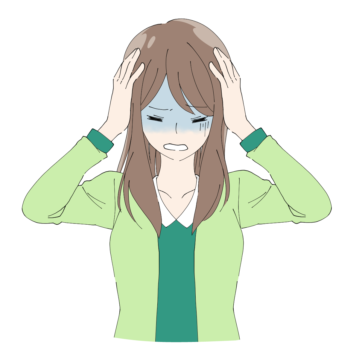 頭を抱えて悩む女性