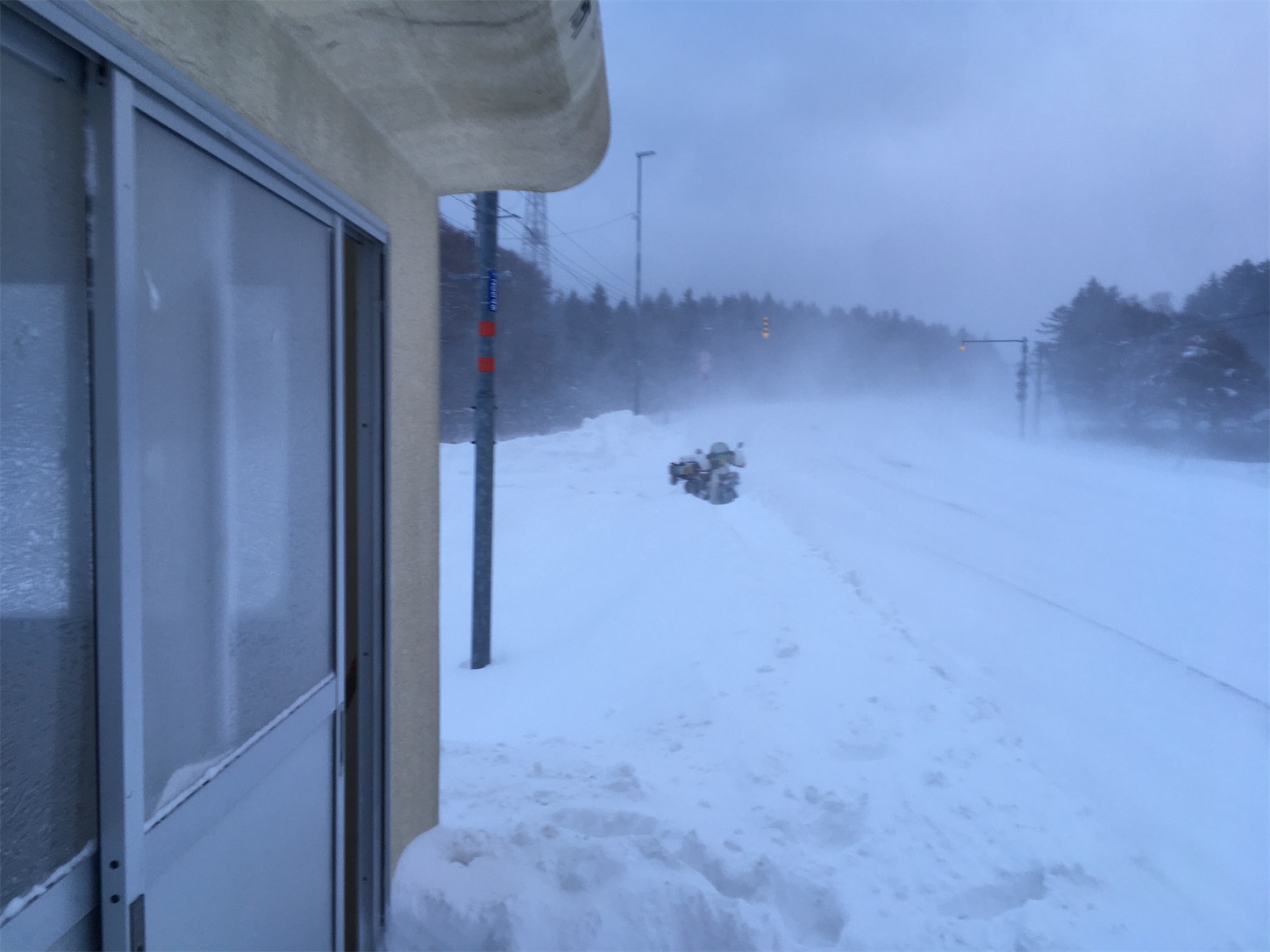 国道238号の朝、雪の中遭難中