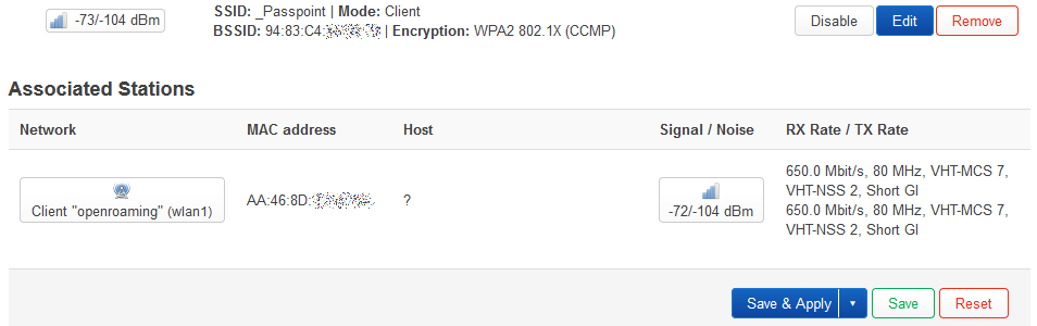 OpenRoamingに接続された状態